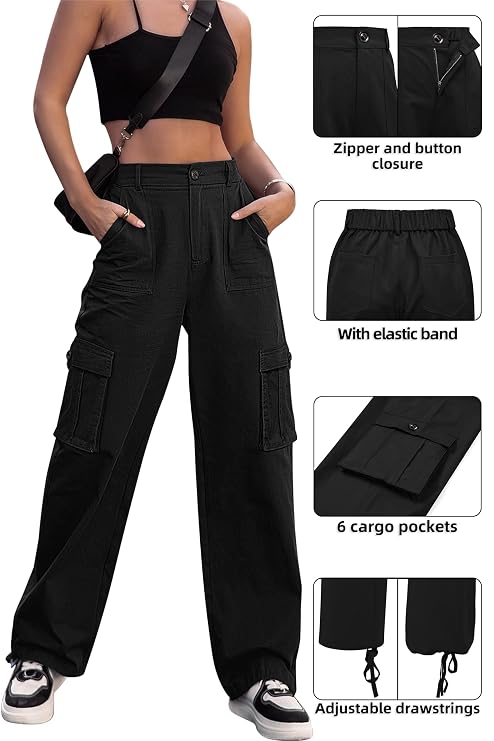 Trendy Dames Cargo Broek met Hoge Taille en Rechte Pasvorm