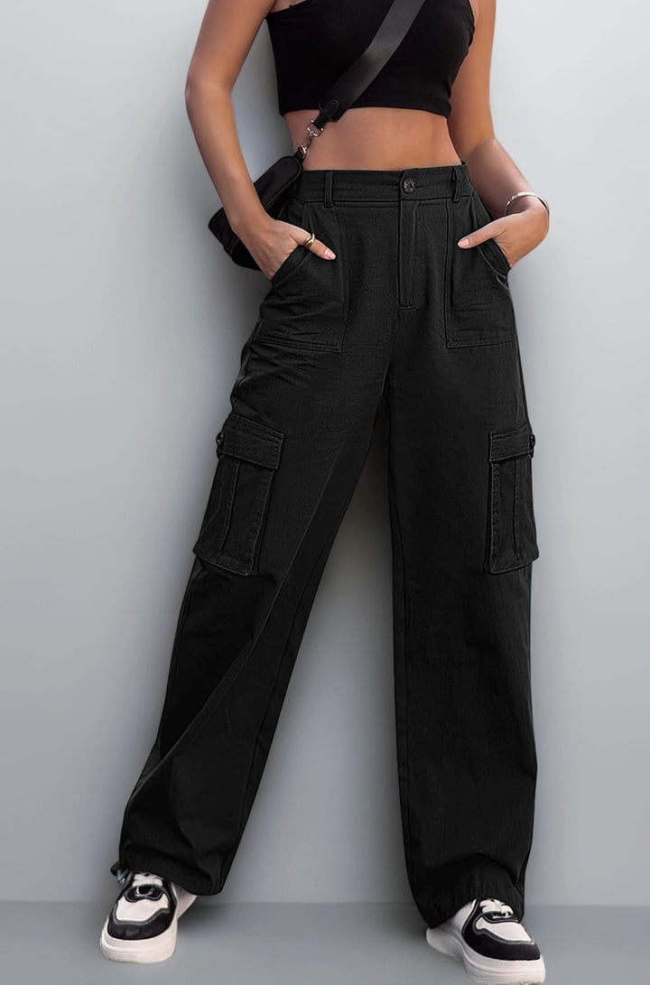 Trendy Dames Cargo Broek met Hoge Taille en Rechte Pasvorm