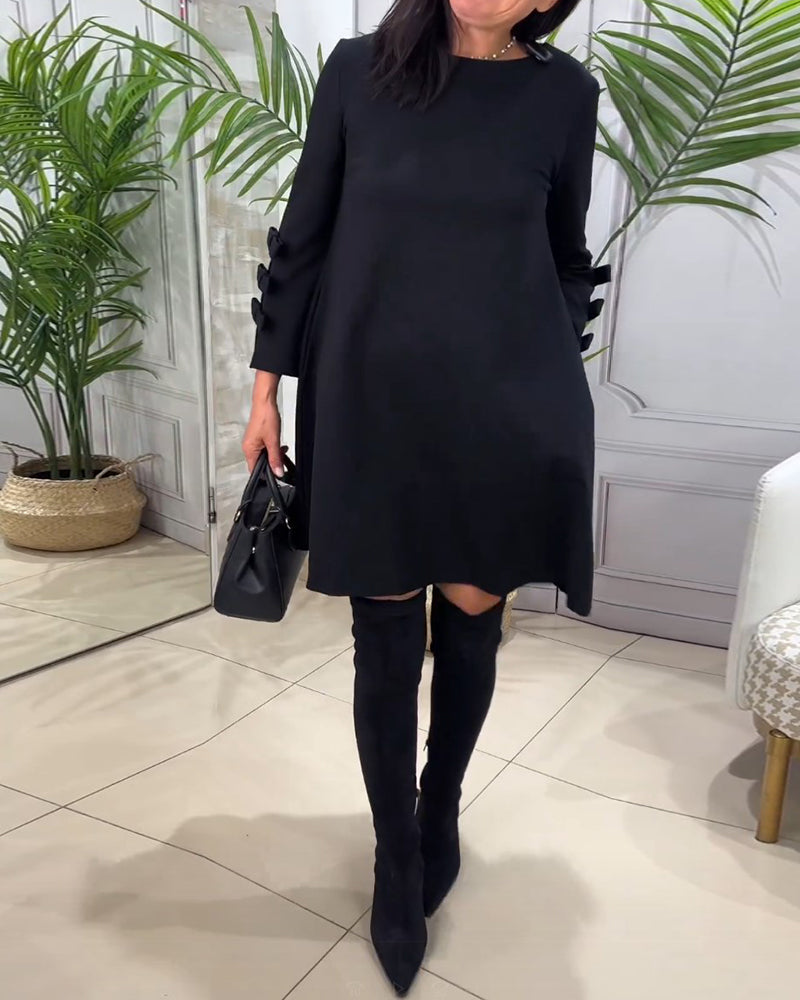 Zwarte Winterse Dames Mini Sweater Jurk met Lange Mouwen en Strik