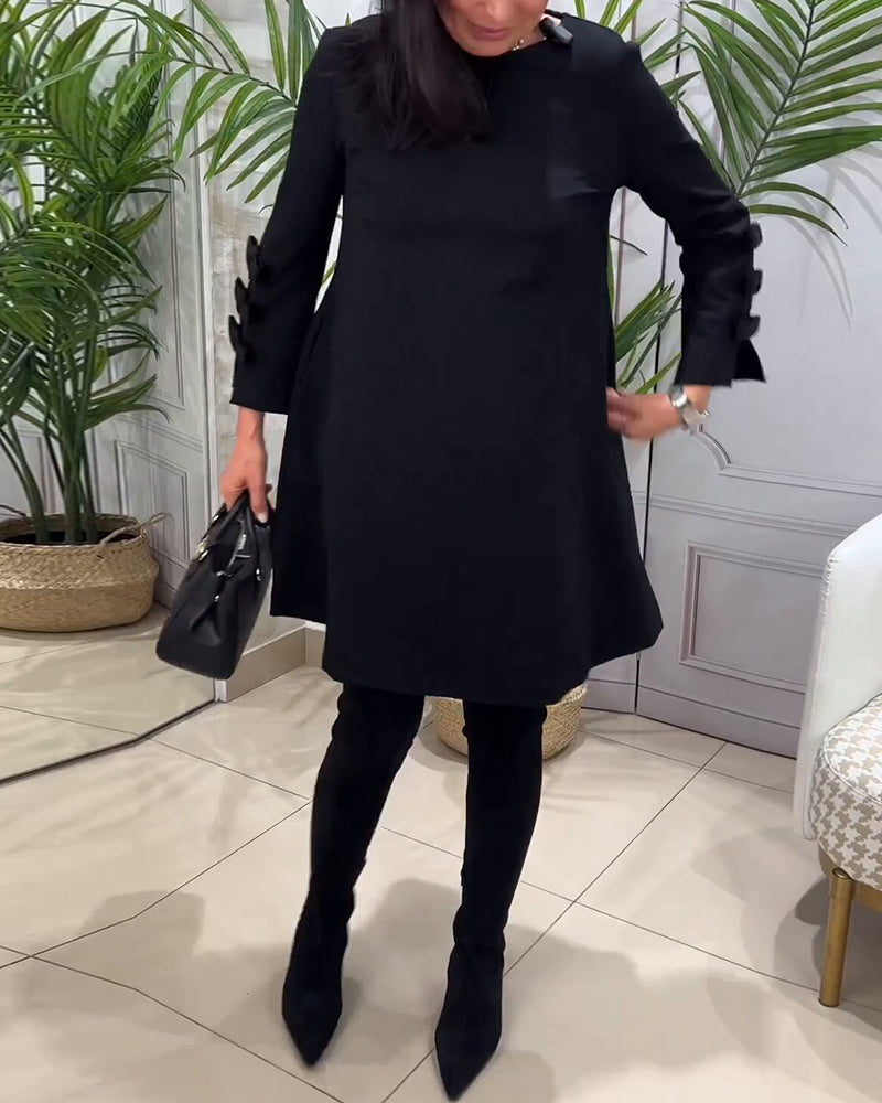 Zwarte Winterse Dames Mini Sweater Jurk met Lange Mouwen en Strik