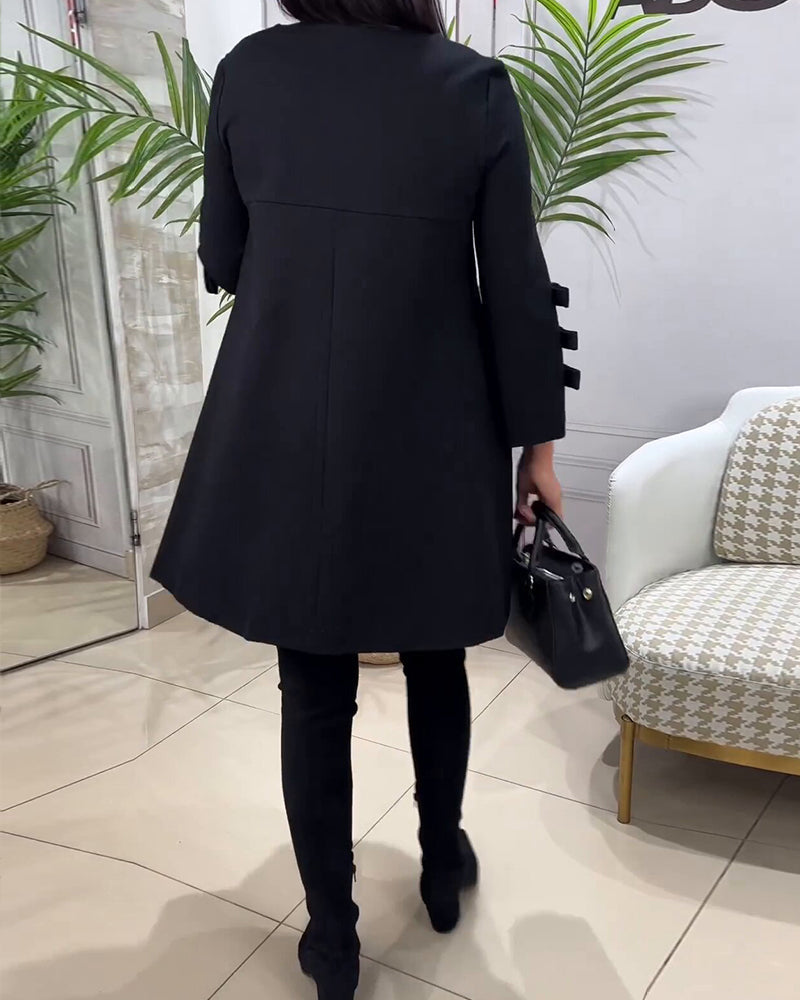 Zwarte Winterse Dames Mini Sweater Jurk met Lange Mouwen en Strik