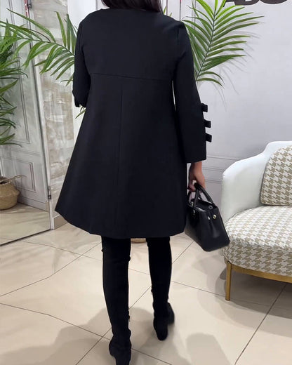 Zwarte Winterse Dames Mini Sweater Jurk met Lange Mouwen en Strik