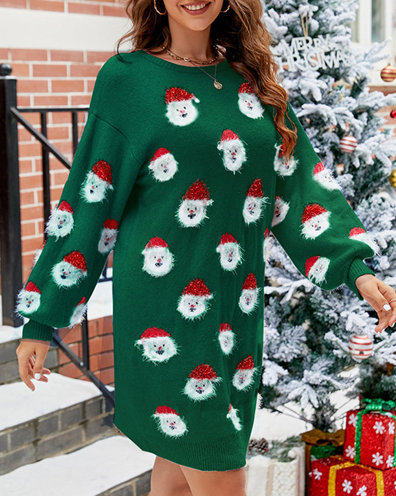 Oversized Warme Dames Kerst Sweaterjurk met Fluffy Santa Motief