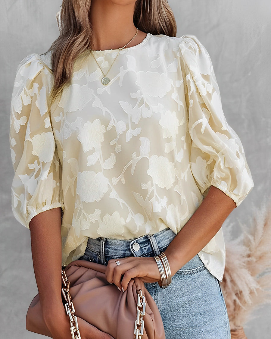 Elegante Stijlvolle Dames Blouse Met Korte Pofmouwen