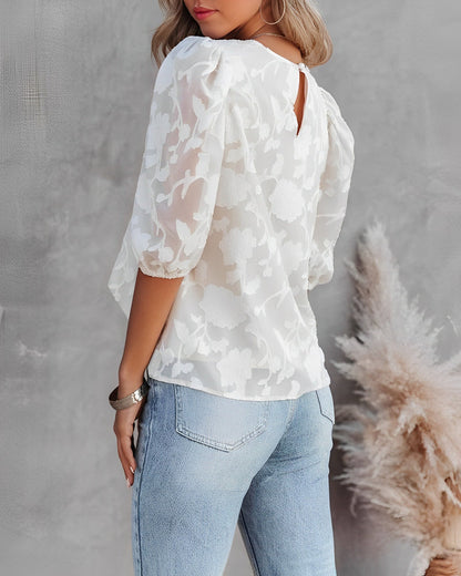 Elegante Stijlvolle Dames Blouse Met Korte Pofmouwen