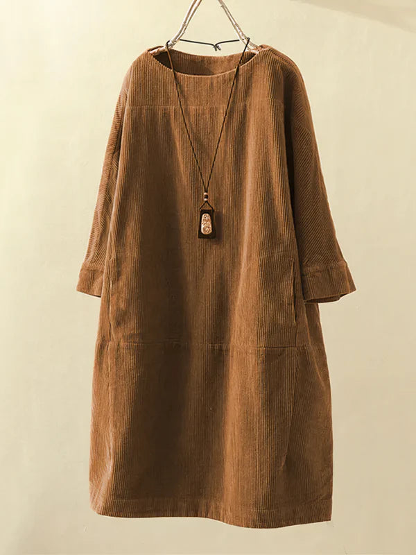 Luchtige Corduroy Midi Jurk Met Losse Pasvorm voor Dames