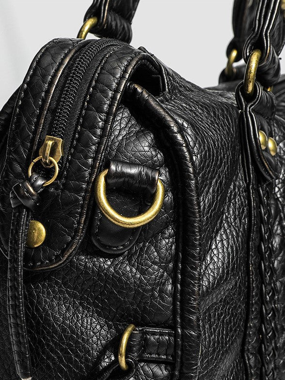 Luxe Zwarte Dames Handtas met Rits en Goudkleurige