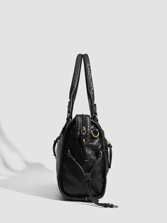 Luxe Zwarte Dames Handtas met Rits en Goudkleurige