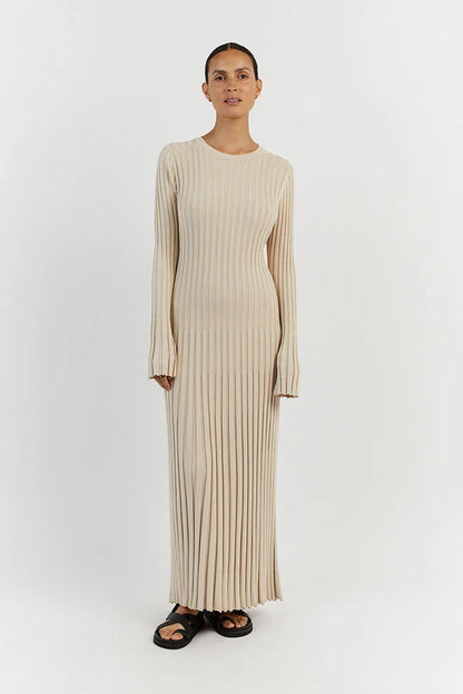 Stijlvolle Dames Maxi Sweater Jurk Met Lange Mouwen