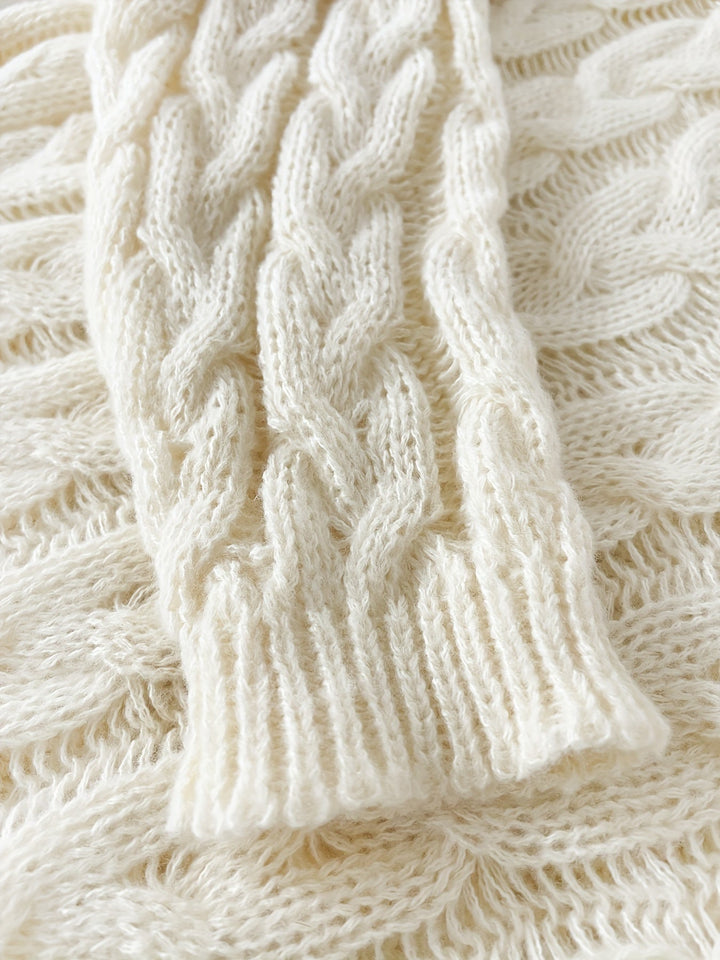 Losvallende Kabelgebreide Dames Sweater met Capuchon en Geribde Boorden
