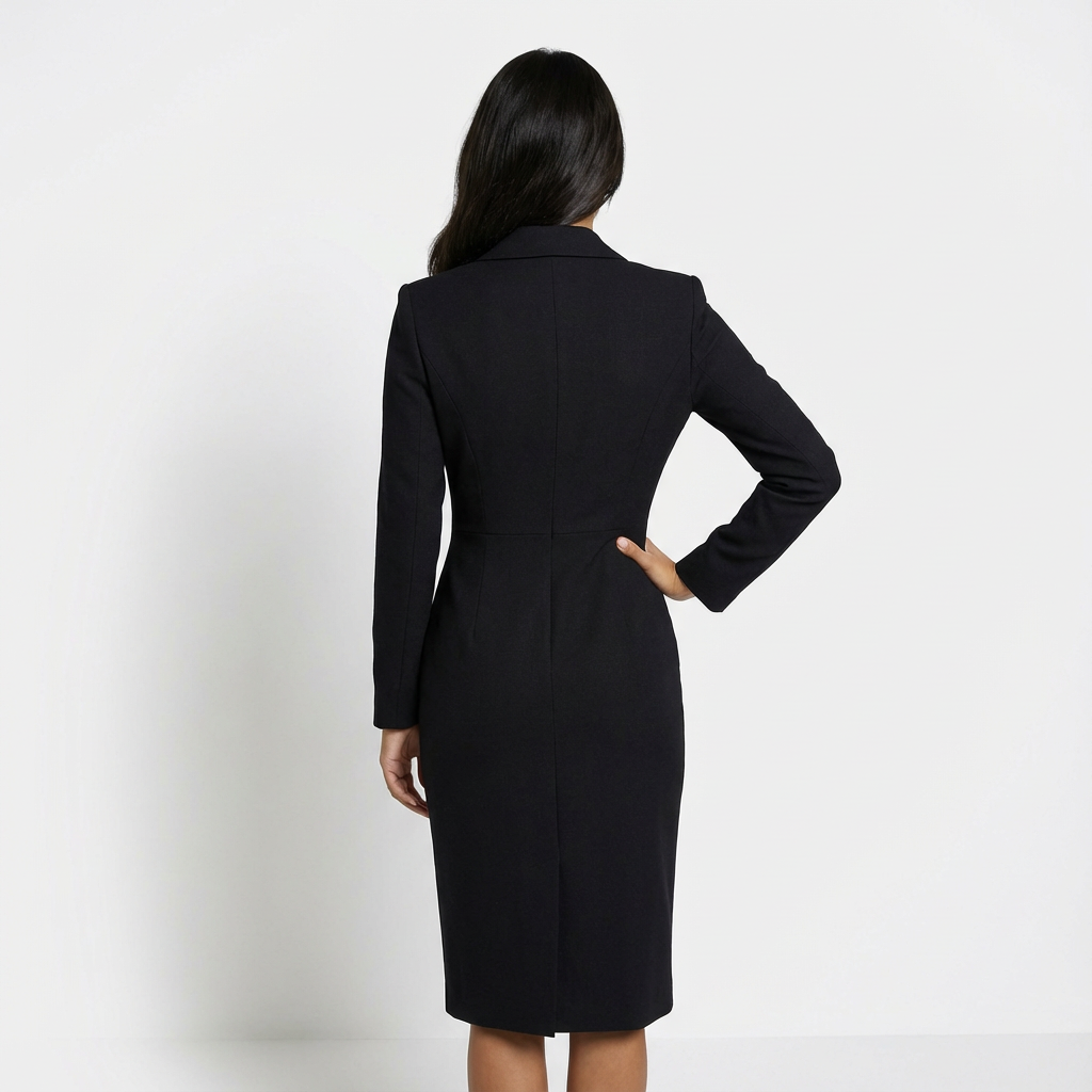 Elegant Women's Blazer Dress with Notched Collar and Long Sleeves