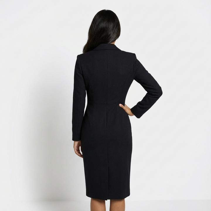 Elegant Women's Blazer Dress with Notched Collar and Long Sleeves