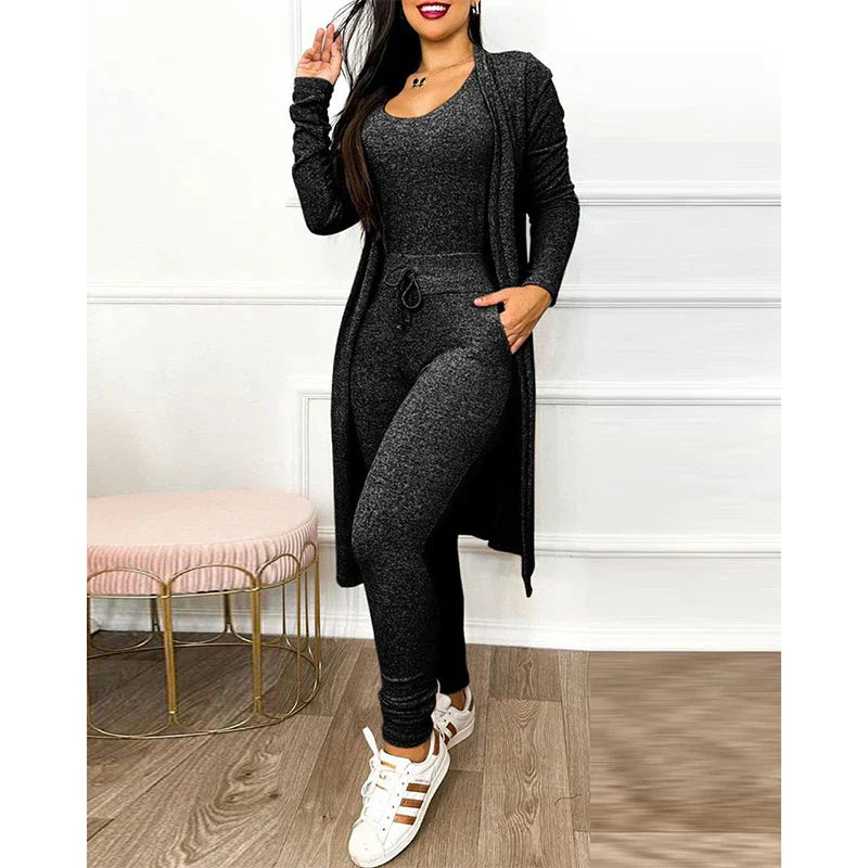 Trendy Dames 3-Delige Loungewear Set met Lange Vest