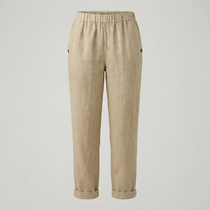 Dames Broek Relaxed Tapered met Elastische Taille en Omgeslagen Boord