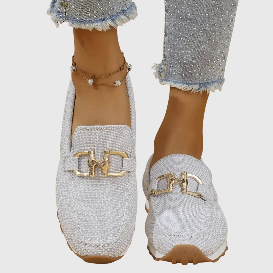 Dames Loafers met Gouden Gesp en Plateau Zool Wit