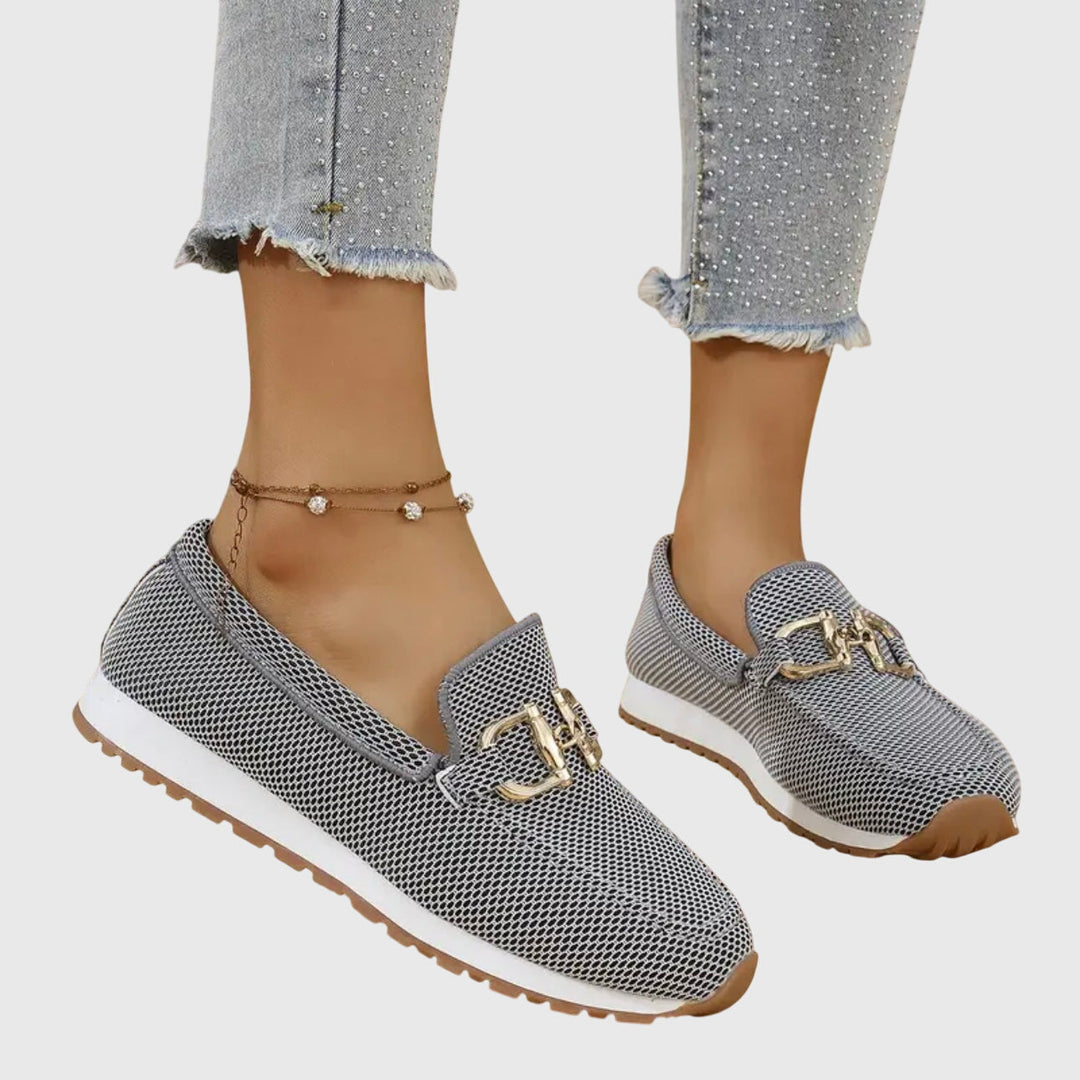 Dames Loafers met Gouden Gesp en Plateau Zool Grijs