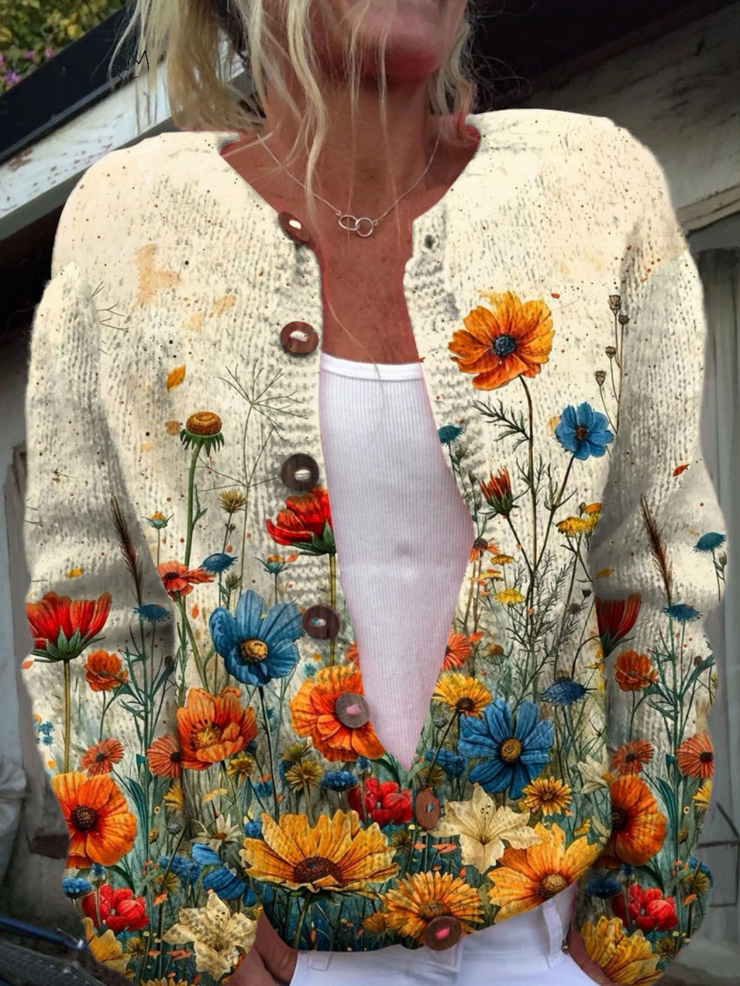 Dawnara | Women's Floral Print Open Front Cardigan Sweater - Image 1