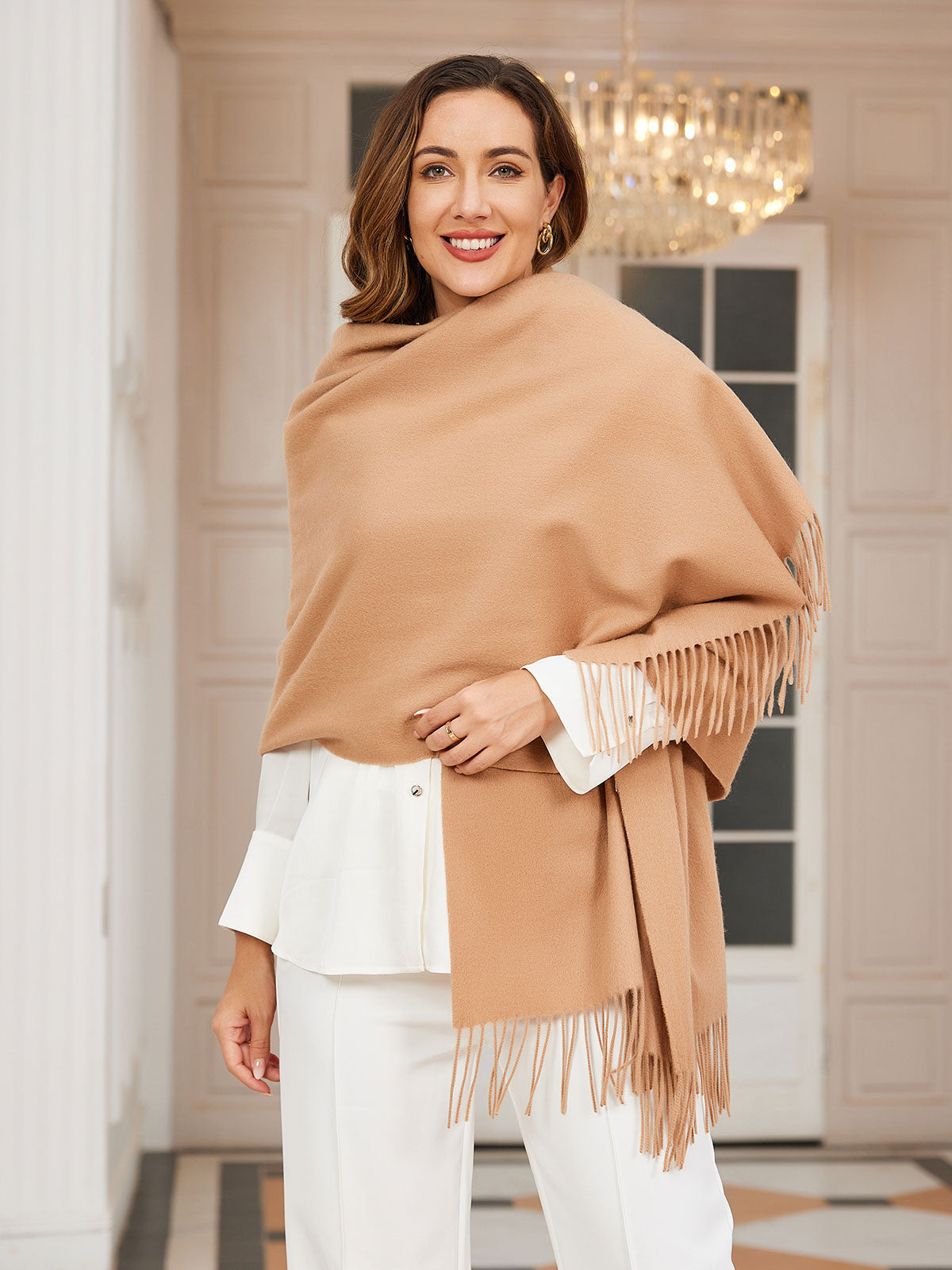 Elegante Zachte Dames Wollen Sjaal met Franjes