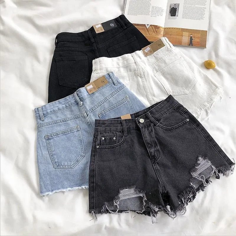 Denim Shorts Dames | Hoge Taille Rafelrand Stretch - Miss Madera