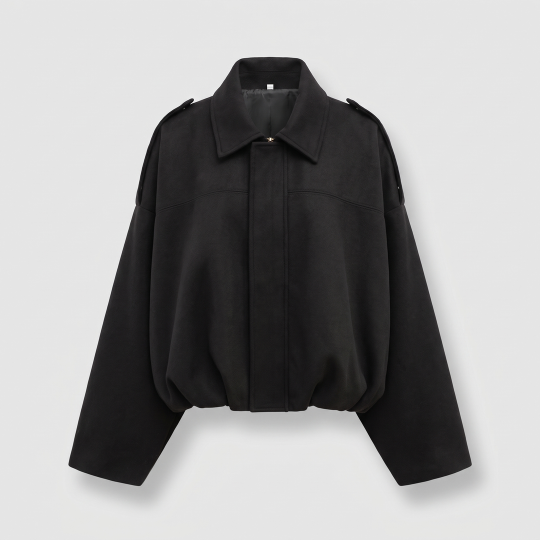 Cropped Suède Dames Bomberjack met Epauletten en Ritssluiting