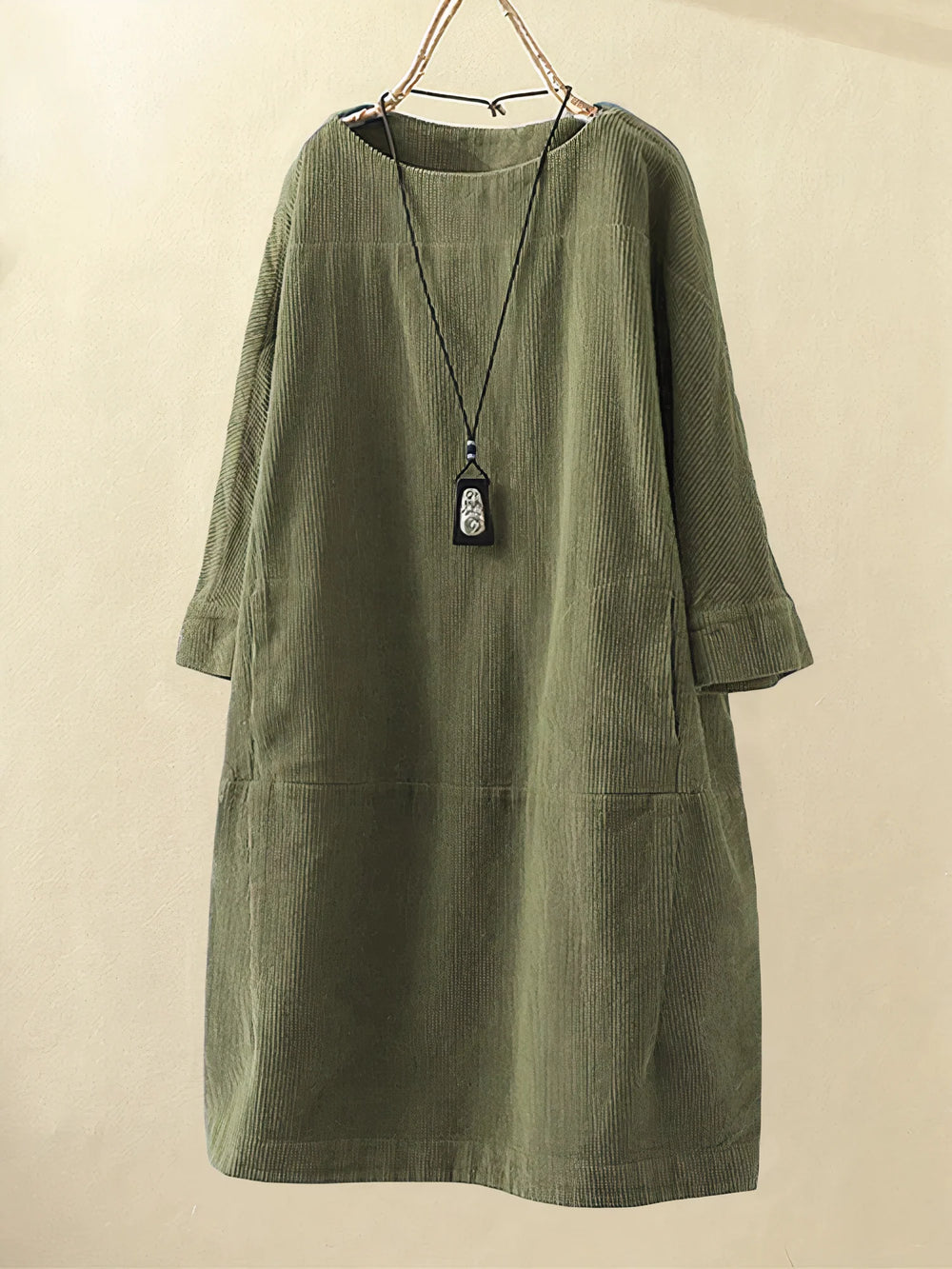 Luchtige Corduroy Midi Jurk Met Losse Pasvorm voor Dames
