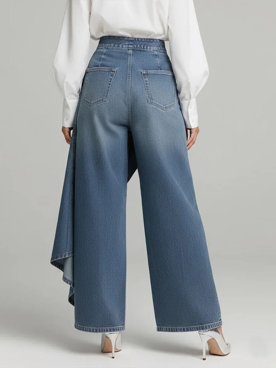 High Waist Wide Leg Denim Pants for Women - View 2