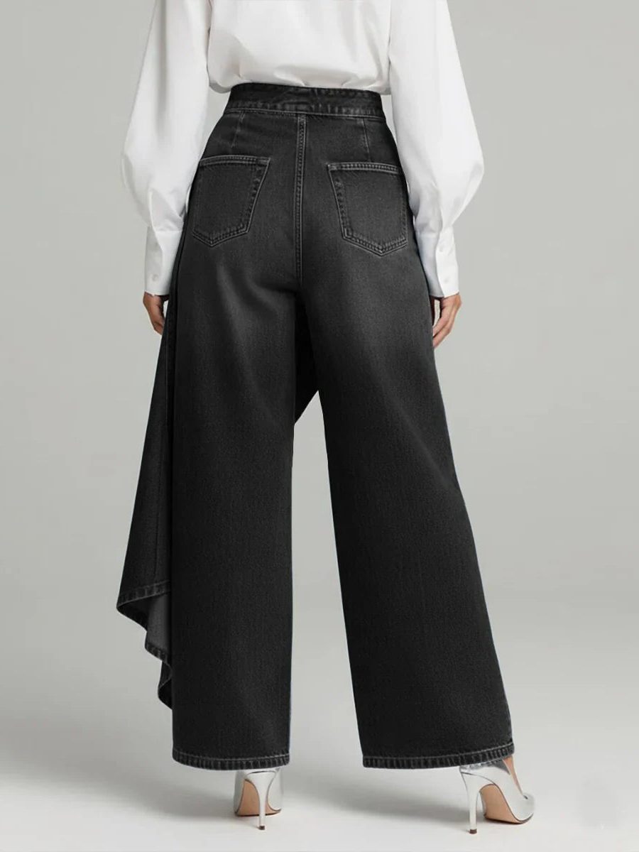 High Waist Wide Leg Denim Pants for Women - View 5