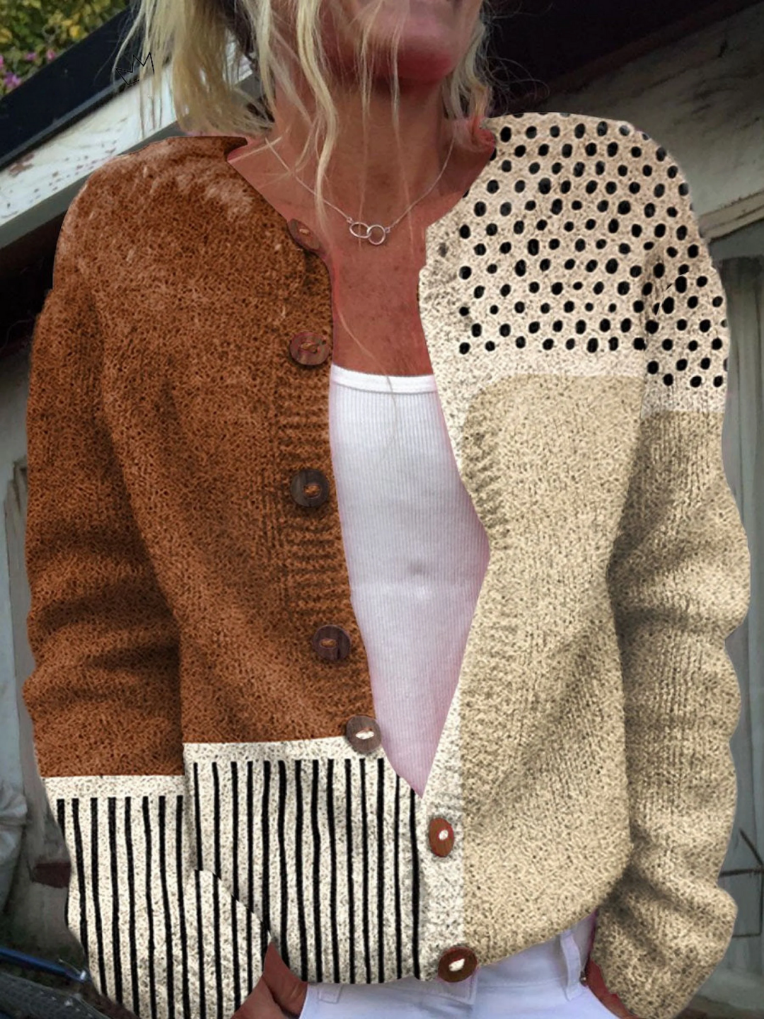 Doralie | Women's Patchwork Cardigan Sweater - Image 1