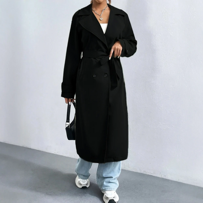 Lange Dames Trenchcoat met Dubbele Rij Knopen