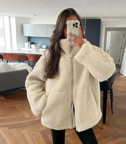 Warme oversized teddy dames jas met comfortabele zachte voering