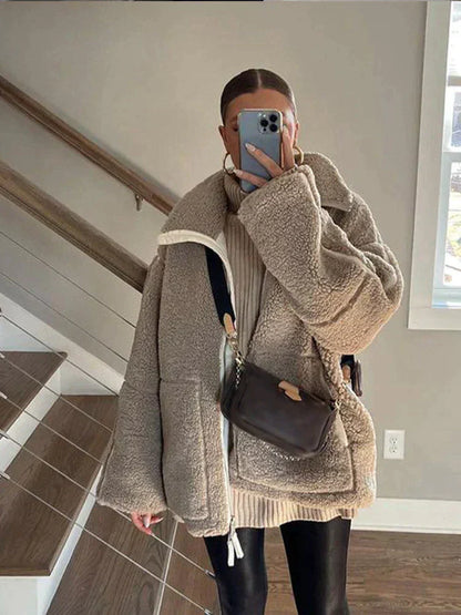 Warme oversized teddy dames jas met comfortabele zachte voering