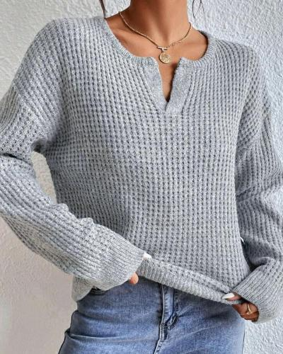 Pull tricoté confortable pour femmes avec manches longues et col en V