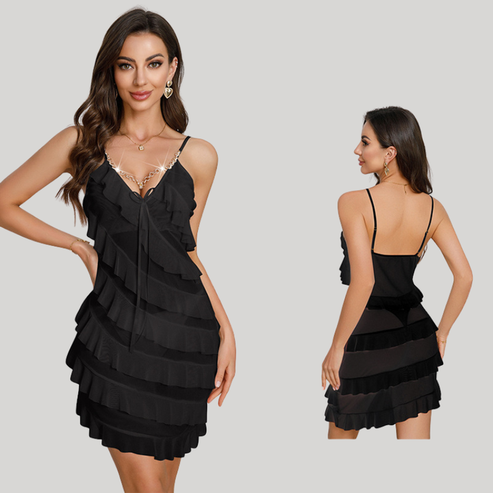 Dames Mini Jurk met Ruches en Asymmetrisch Ontwerp