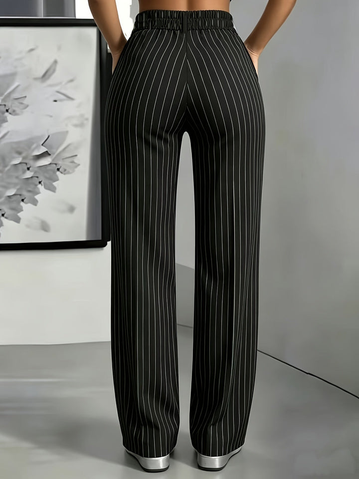 Black Striped Straight Leg Trousers/Pants
