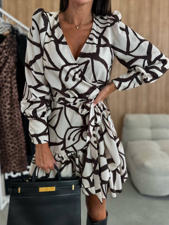 Robe mini A-line élégante pour femmes avec col en V et manches longues