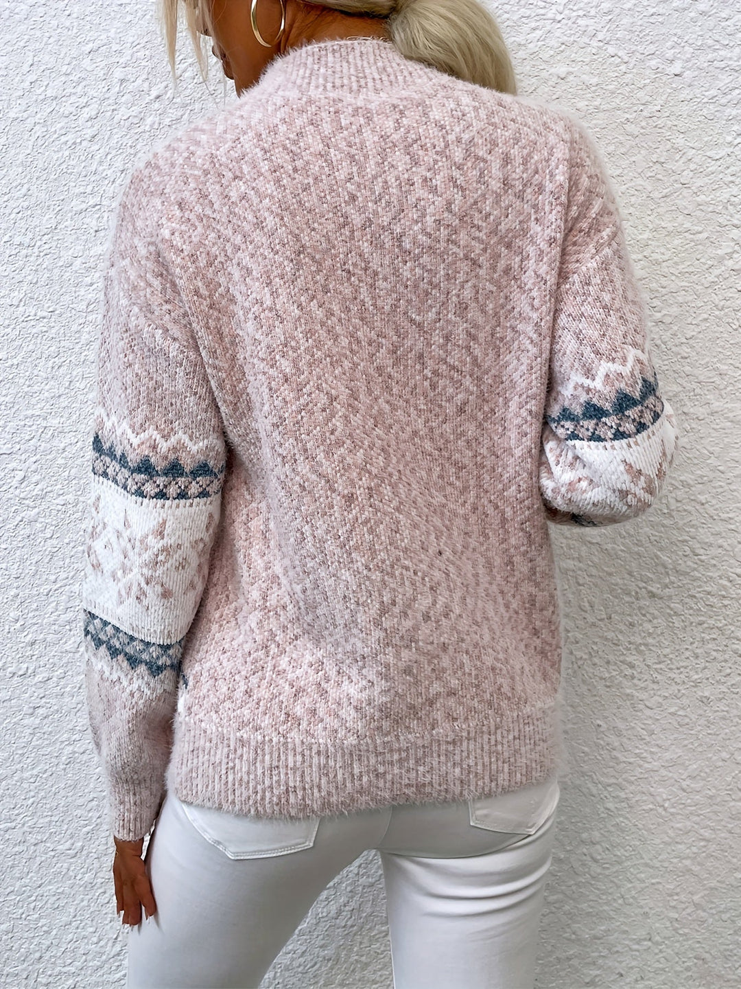 Oversized Gebreide Dames Kersttrui met Sneeuwvlokmotief en Col