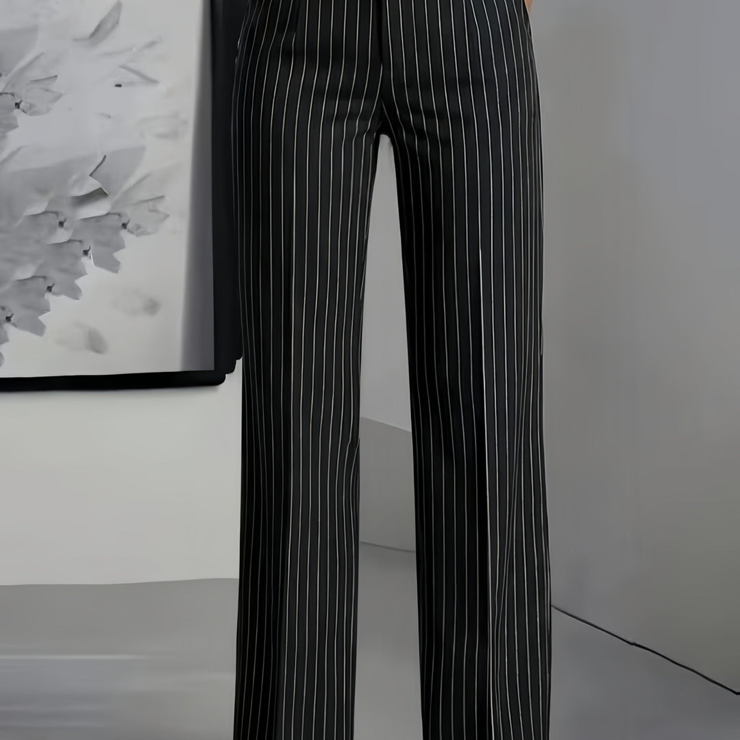 Black Striped Straight Leg Trousers/Pants