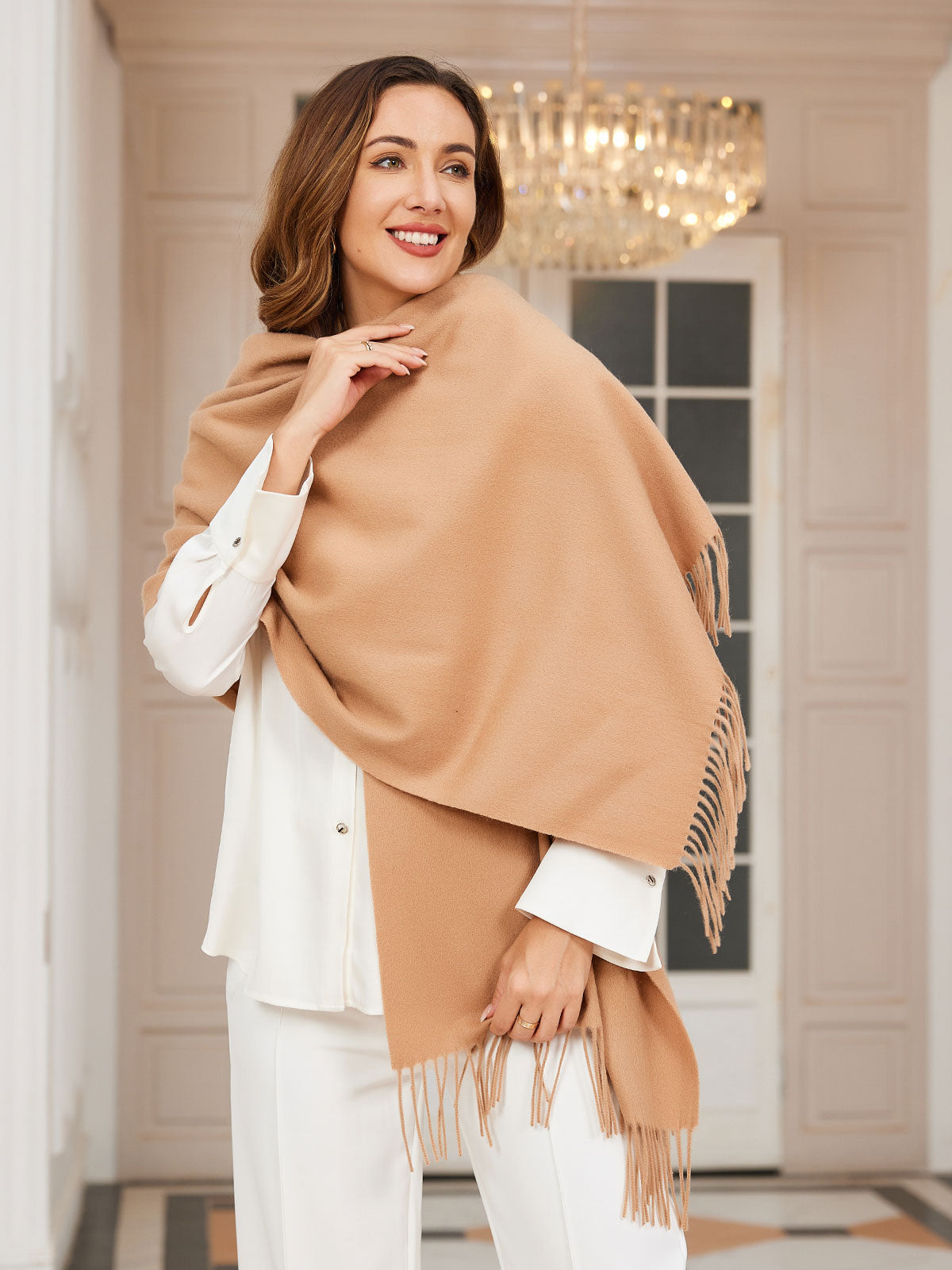 Elegante Zachte Dames Wollen Sjaal met Franjes