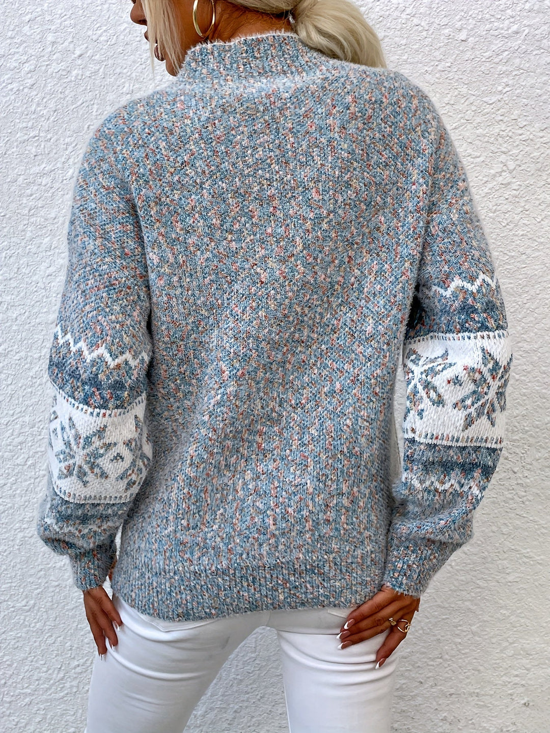 Oversized Gebreide Dames Kersttrui met Sneeuwvlokmotief en Col