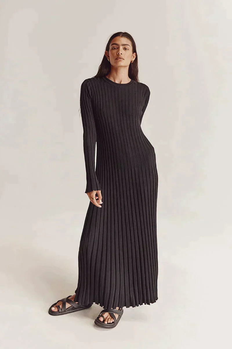 Stijlvolle Dames Maxi Sweater Jurk Met Lange Mouwen