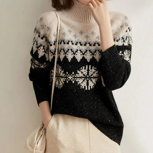 Warme Zachte Elegante Dames Trui Met Hoge Coltrui