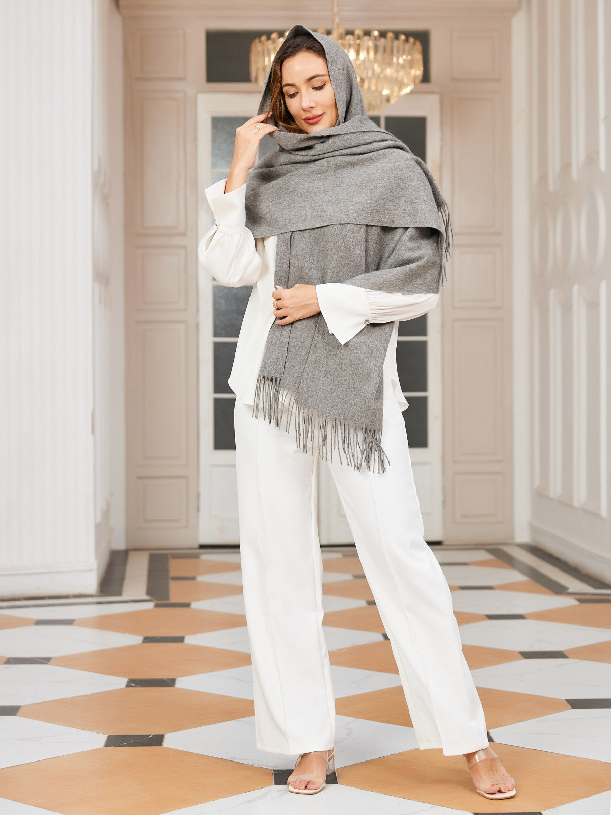 Elegante Zachte Dames Wollen Sjaal met Franjes