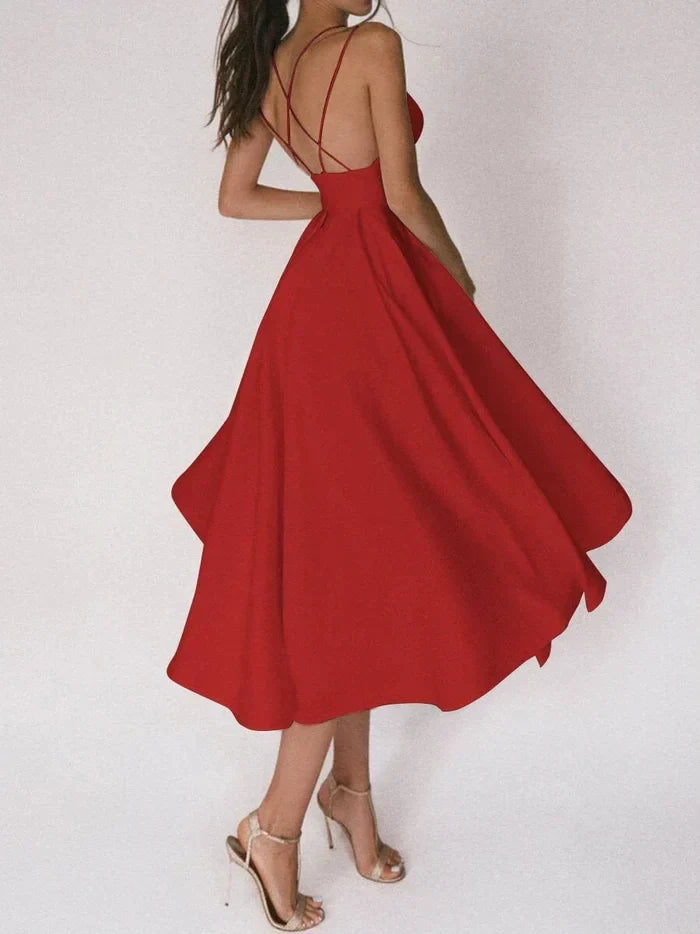 Laurela | Elegante A-Lijn Midi Jurk met Spaghettibandjes