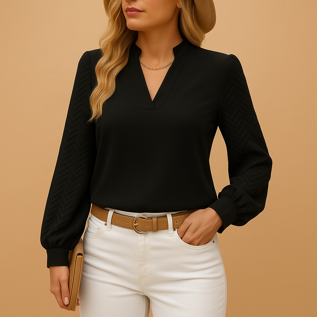 Stylish Women's Blouse with V-Neck and Long Sleeves