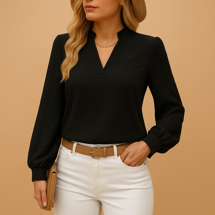 Stylish Women's Blouse with V-Neck and Long Sleeves