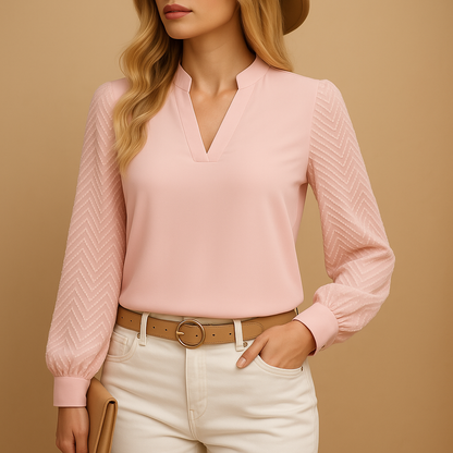 Stijlvolle Dames Blouse met V-Hals en Lange Mouwen