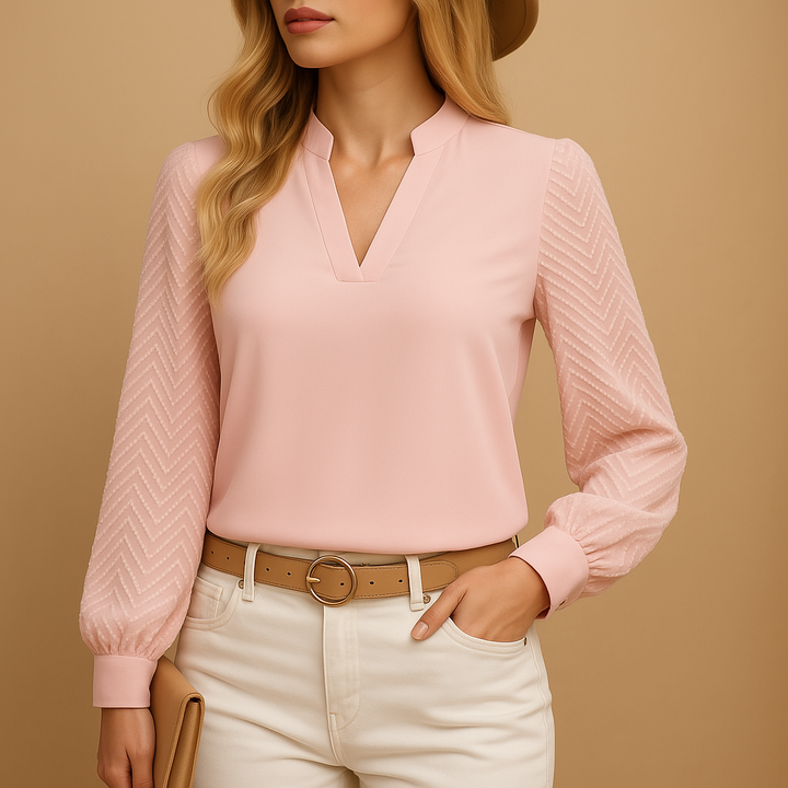 Stylish Women's Blouse with V-Neck and Long Sleeves