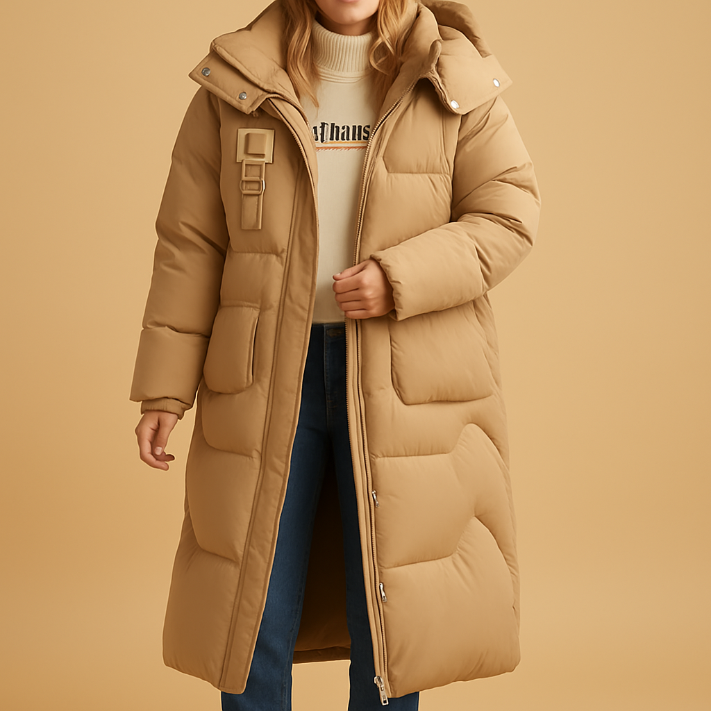 Lange Dames Puffer Winterjas met Capuchon en Rits