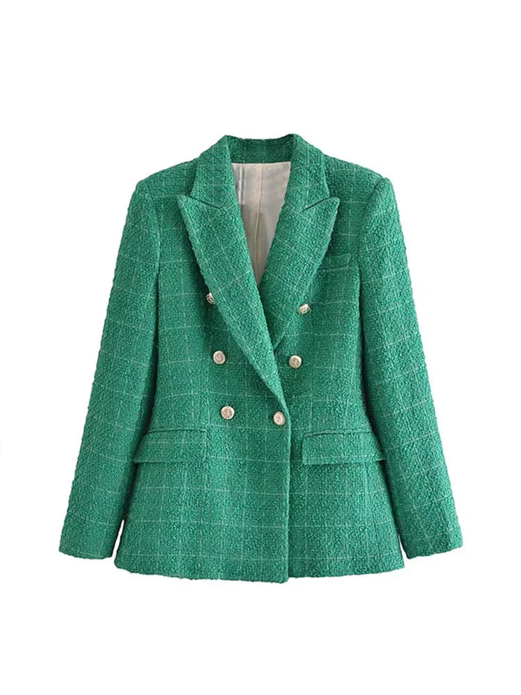 Chique gestructureerde dames blazer met verfijnde dubbele knoopsluiting