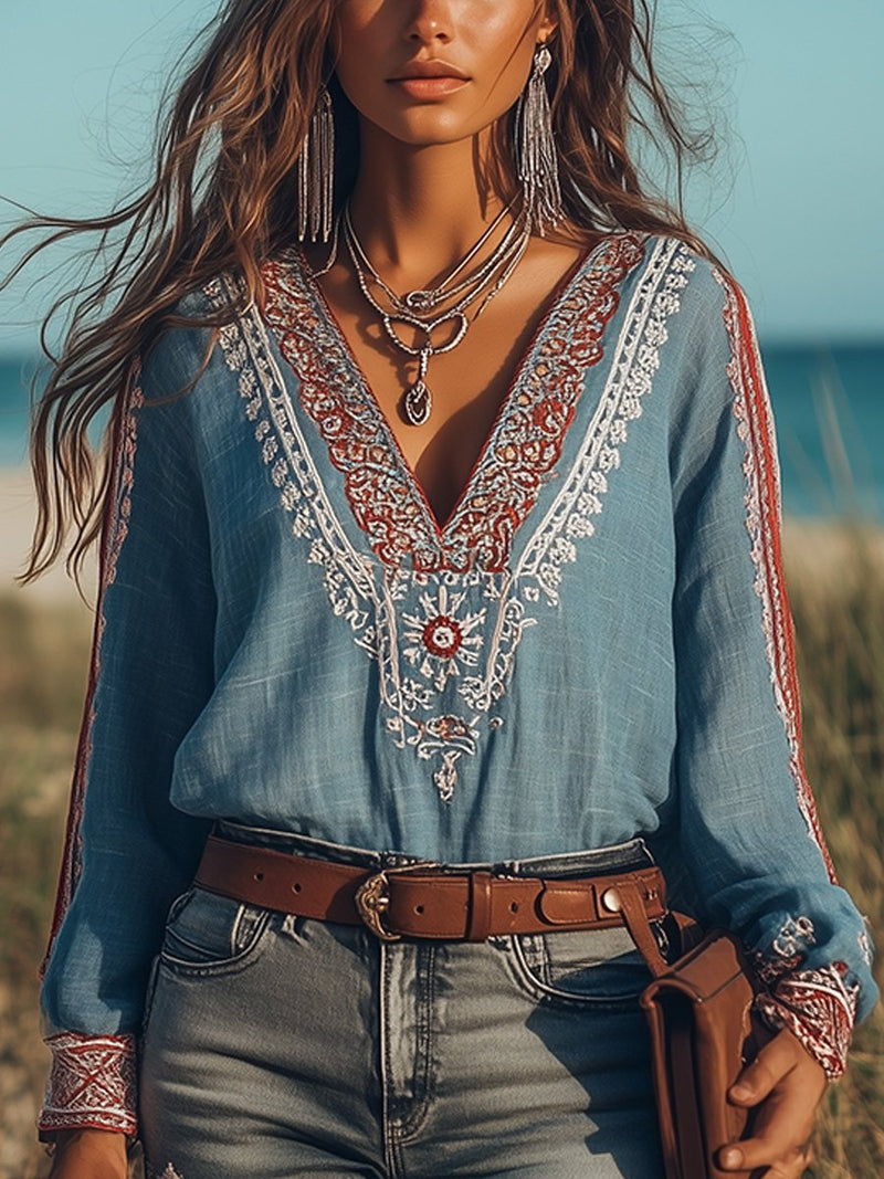 Hannie | Bluzka w stylu boho z detalicznym haftem